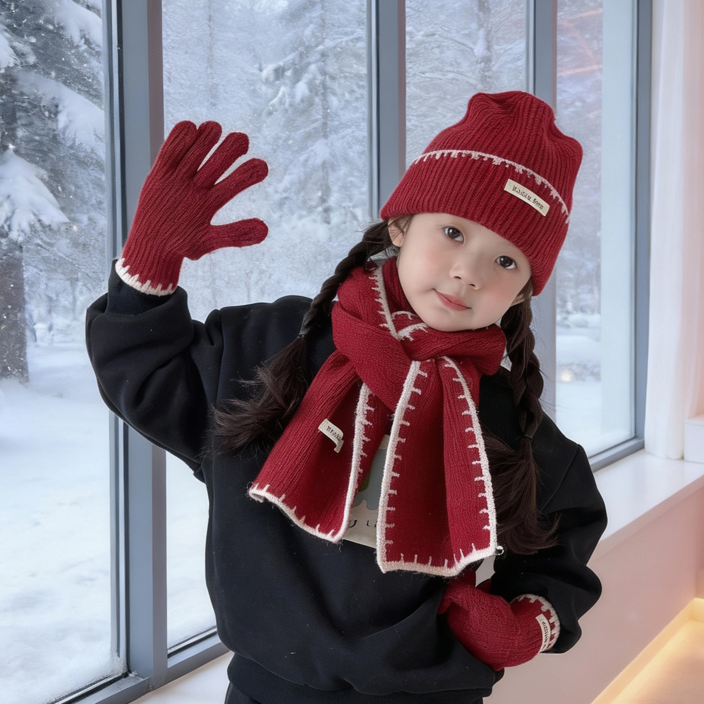 女童帽子秋冬季保暖护耳围巾手套三件套冬季红色儿童毛线帽女孩帽,童装/婴儿装/亲子装,帽子,淘宝优惠券,粉丝福利购,淘宝优惠卷
