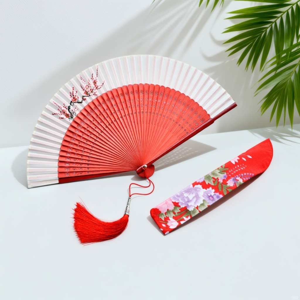 红色中国风寄明月永夜星河扇子古风折扇舞蹈跳舞古典舞汉服易开合