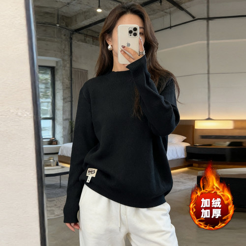 孕妇羊绒衫秋冬半高领套头一体绒加绒加厚羊毛线衣内搭保暖打底衫