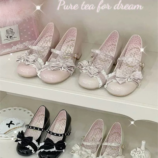 白茶入梦原创蝴蝶结中低跟优雅百搭女鞋 圆头版 蝴蝶酥 现货