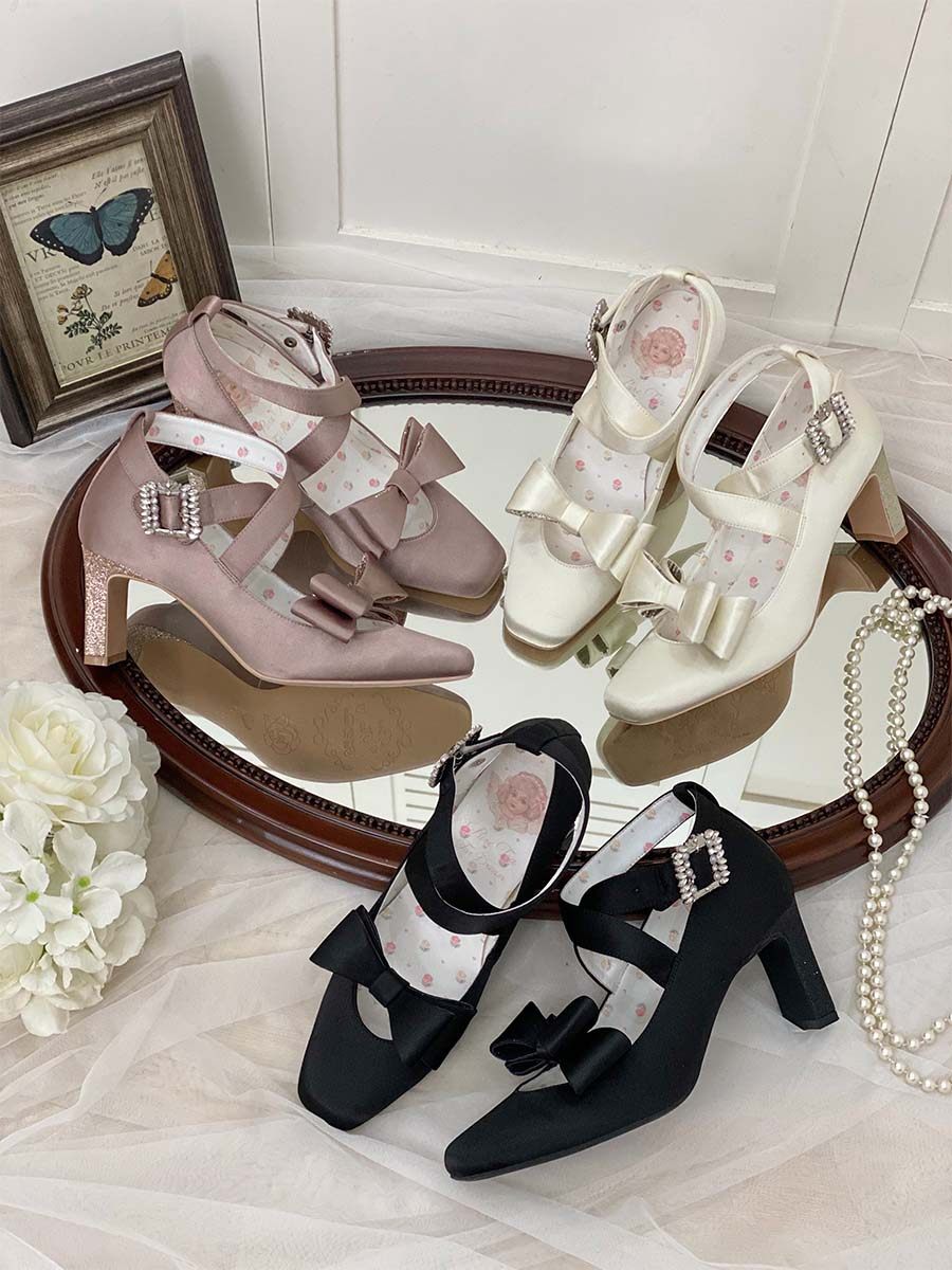 现货|夜幕舞曲|白茶入梦原创蝴蝶结优雅高跟鞋缎面交叉绑带芭蕾,女鞋,浅口单鞋,淘宝优惠券,粉丝福利购,淘宝优惠卷