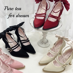 现货|月光曲|白茶入梦原创蝴蝶结绸带厚底细跟女鞋定制鞋
