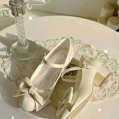 定金|天使心结 中跟|白茶入梦原创高跟鞋圆头鞋蝴蝶结优雅百搭lo