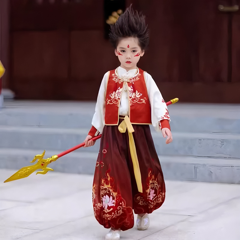 哪吒套装女童2025新款洋气儿童唐装演出服男女孩六一演出cos服装