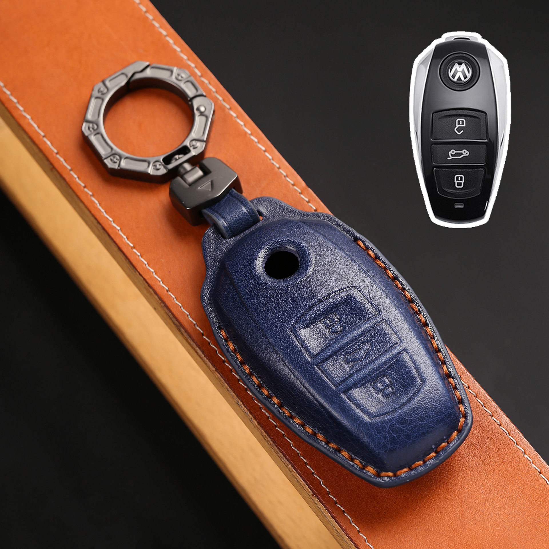 适用大众途锐钥匙套真皮专用2017款2018进口老途锐钥匙扣车钥匙包