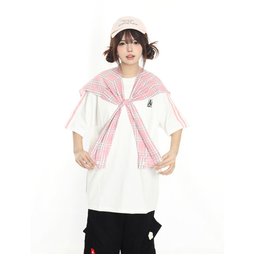美式复古条纹格子披肩短袖男女
