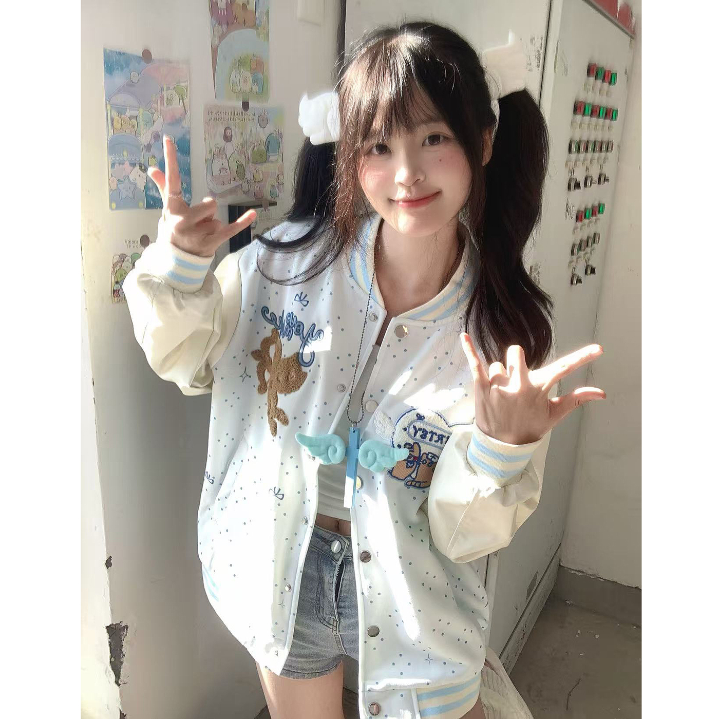 原创学院风卡通刺绣棒球服外套女