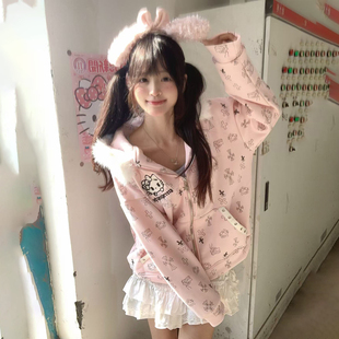 小杭还没吃饱原创甜美风可爱卡通满印兔耳朵卫衣女秋冬宽松外套潮