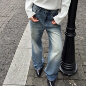 RTIMFD雪花冰川蓝水洗做旧02牛王牛仔裤 手工猫须挺阔高盎司直筒裤