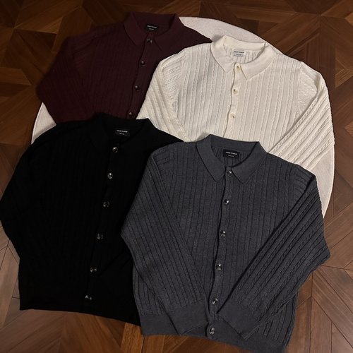 拉夫风细条纹纽花老钱风针织外套