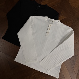 RTIMFD做旧果实扣华夫格亨利领长袖 cleanfit秋冬基础百搭正肩长袖