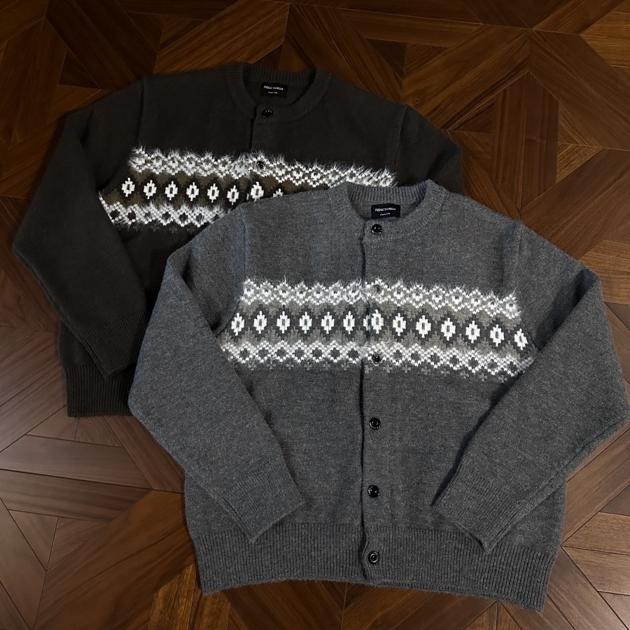 十字花纹提花费尔岛针织开衫复古