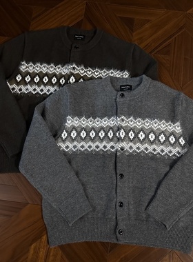 RTIMFD 复古十字花纹提花费尔岛圆领 针织开衫毛衣百搭高智风撞色