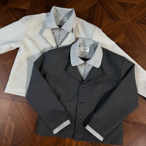 格陵兰冷色亚麻斑点假两件夹克