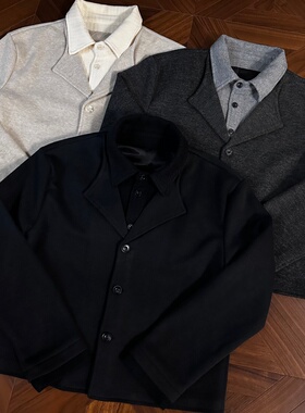 RTIMFD高智假两件多形态拼接麦穗撞色夹克仿羊绒老钱cleanfit开衫