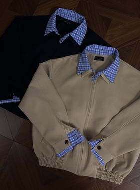 RTIMFD 卡其藏蓝假两件哈灵顿飞行夹克miu系cleanfit短款猎装外套