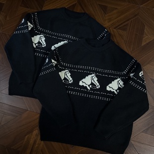 RTIMFD马年限定黑马提花费尔岛毛衣针织衫仿羊绒圆领氛围感套头衫