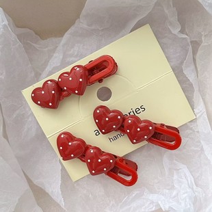 红色爱心波浪发夹韩系高级感时尚女士风侧边夹鸭嘴夹发卡刘海边夹