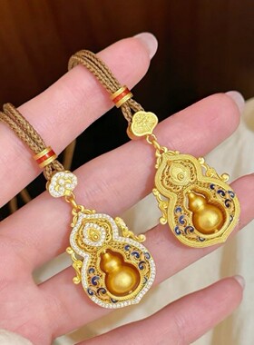 金店同款沙金微镶蓝色葫芦青花瓷葫芦拉丝长款项链毛衣链女吊坠款
