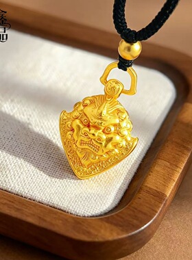金店同款古法沙金瑞兽谛听吊坠项链复古高级感毛衣链平安铃项坠