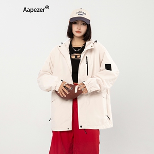 AAPEZER冲锋衣秋冬新款户外防水男女款连帽登山服宽松机能外套潮
