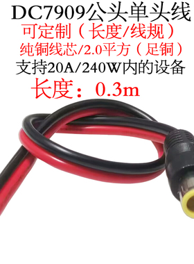 14AWG2平方DC7909公/母单头dc7.9*0.9mm中心带针电源转换线0.3m米