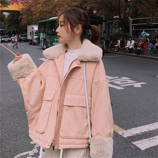 冬季棉服oversize外套女潮短款学生韩版宽松冬加绒棉衣外套