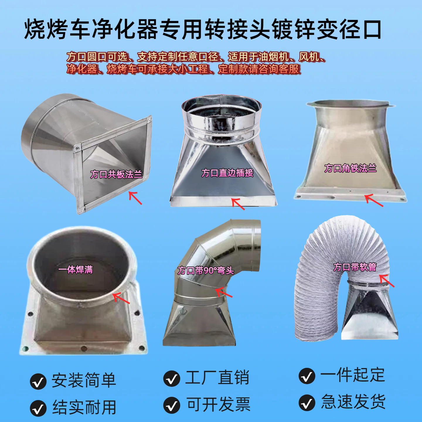 烧烤净化器排烟接头方变圆出风口图片