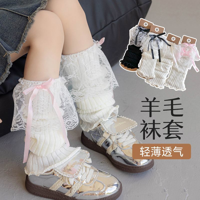 女童袜套秋冬日系公主蕾丝花边堆堆小腿套儿童加厚保暖羊毛护脚套