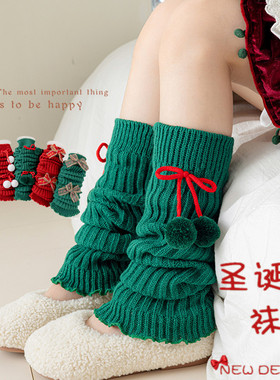 女童袜套ins秋冬圣诞新年红色绿色小腿套宝宝护脚长筒保暖堆堆袜
