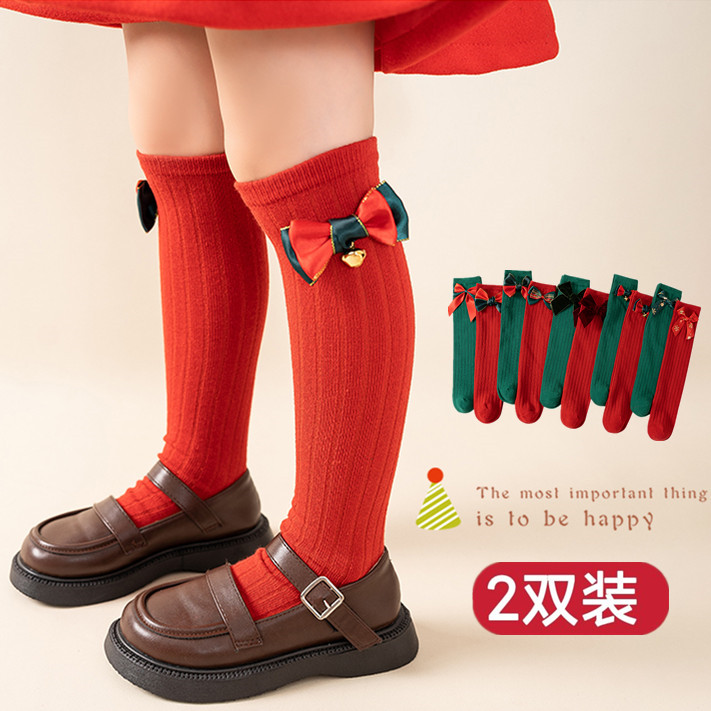 圣诞新年喜庆中筒袜秋冬季打底袜