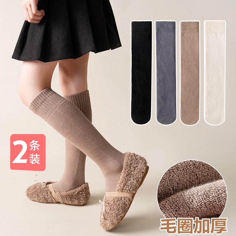 JK风中筒袜秋冬季毛圈加厚小腿袜
