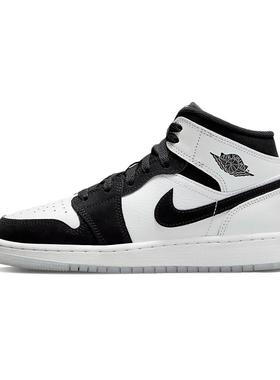 Air Jordan 1 Mid SE 熊猫配色舒适运动 中帮 儿童篮球鞋 黑