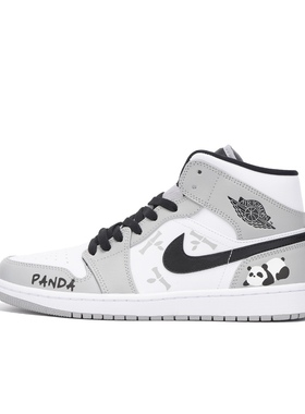 【定制球鞋】Air Jordan 1 灰熊猫 涂鸦 复古喷绘 灰 554724-092