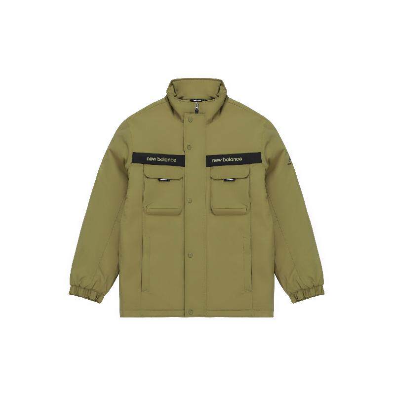 New Balance 拼色条纹纯色立领棉服 男款 橄榄色