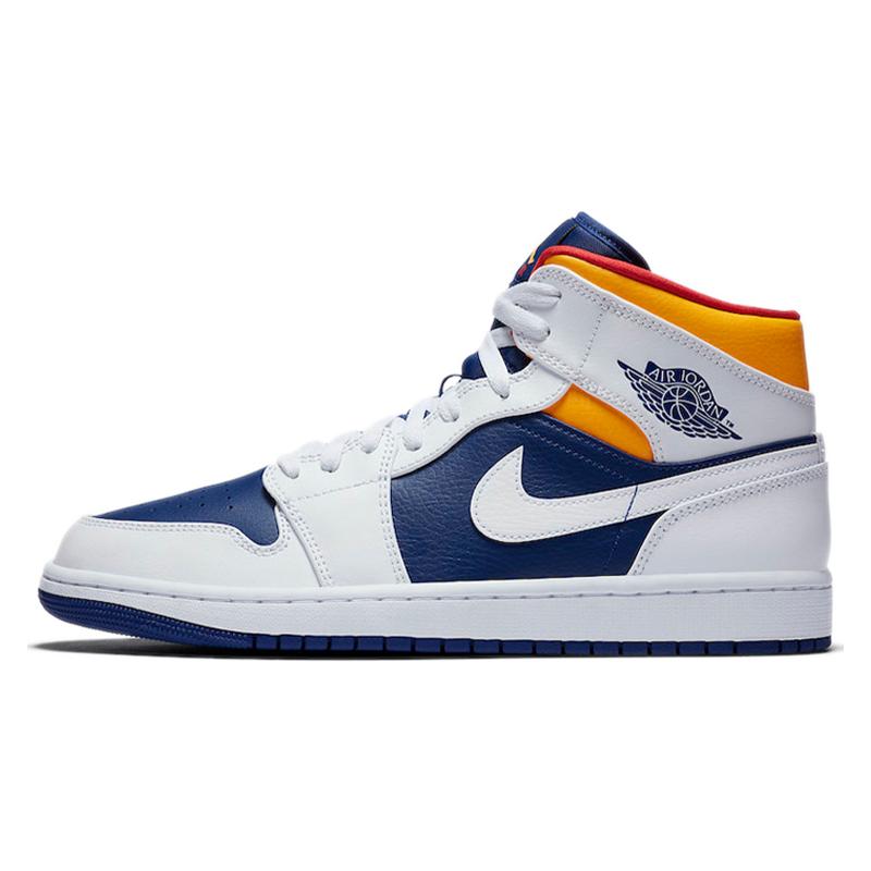 Jordan Air Jordan 1 mid 轻便 中帮 复古篮球鞋 男款 白蓝黄