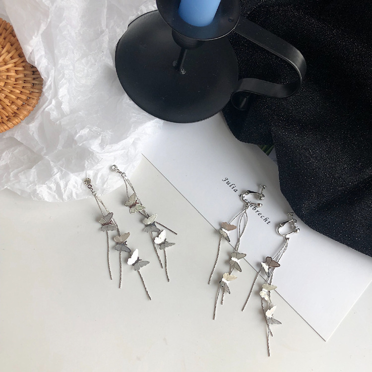 日韩新款蝴蝶长款流苏吊坠耳钉女ins百搭网红款显脸瘦耳环耳饰