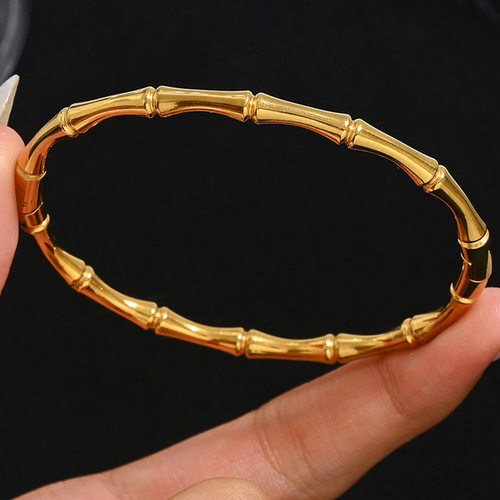 跨境不锈钢金色手镯套装镶钻钉子感四叶草手镯gold bangles
