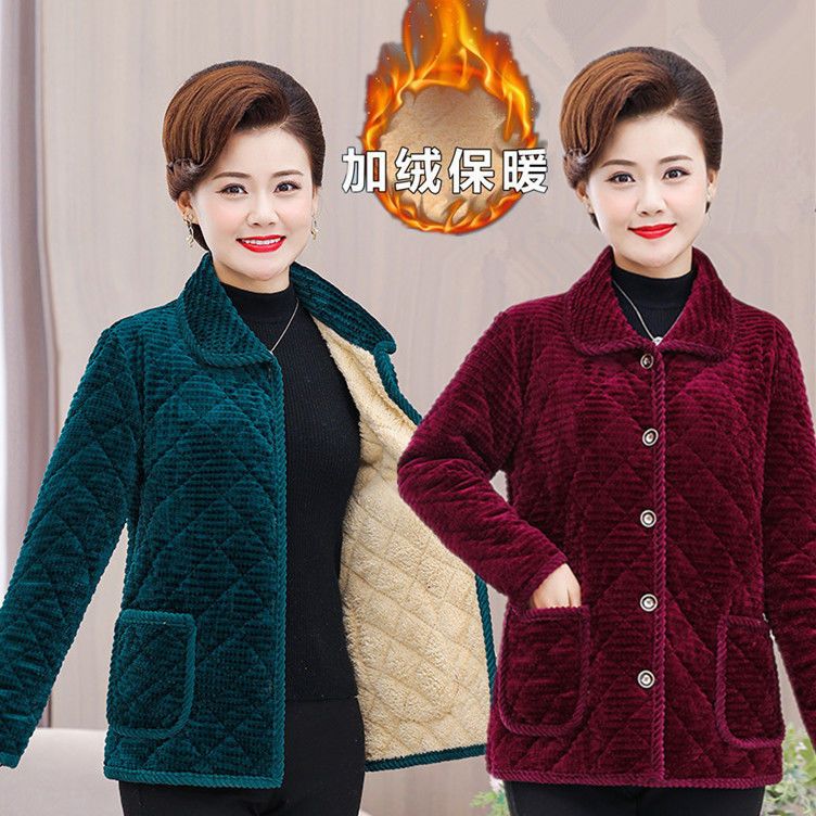 冬天棉衣中老年女装妈妈装加绒加厚保暖棉衣短款上衣奶奶装棉袄女