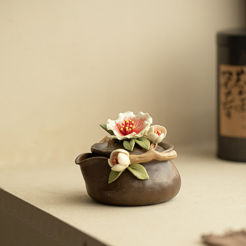 景德镇手工柴烧桃花凝香茶壶宝瓶壶手抓壶陶瓷茶具原矿粗陶泡茶壶
