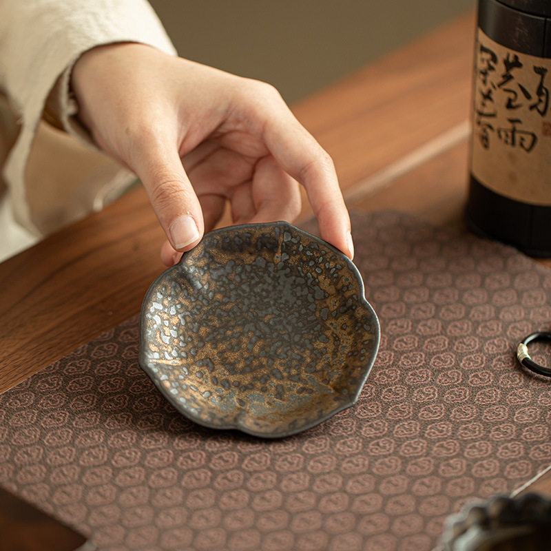 跨境复古粗陶鎏金铁釉菱形杯垫茶杯托小盖置陶瓷茶具精致茶具配件,餐饮具,茶杯,淘宝优惠券,粉丝福利购,淘宝优惠卷