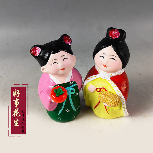 天津泥人彩塑汉服娃娃摆件