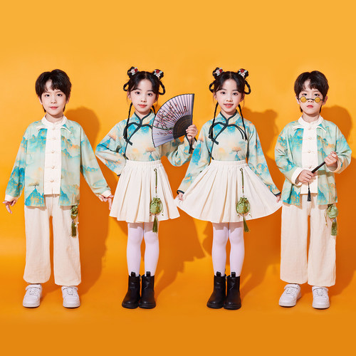 儿童表演出服中国风小学生运动会班服幼儿园啦啦队诗歌朗诵合唱服