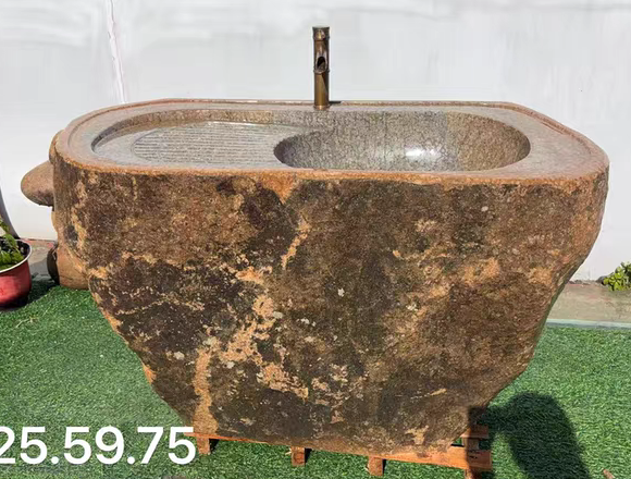 天然鹅卵石户外洗衣水槽一体洗手盆户外庭院别墅摆件