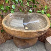 惠安石雕鹅卵石头洗衣池室外洗手盆立柱整块石头庭院洗脸盆户外
