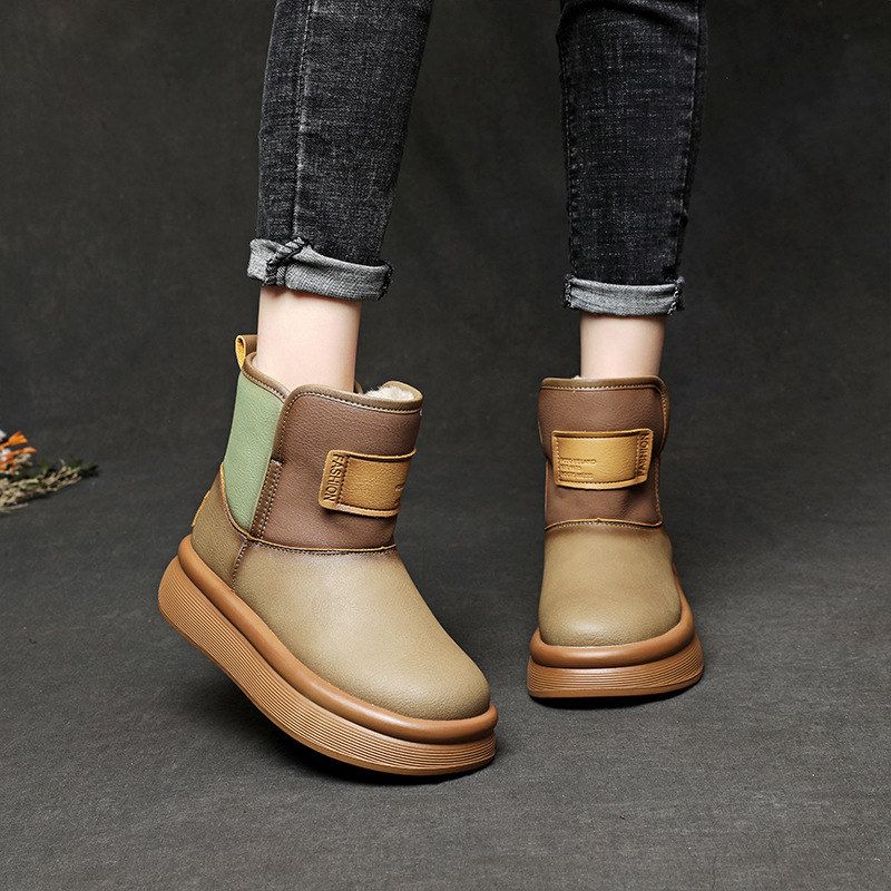 真皮复古雪地靴女2022年冬季ins爆款加厚保暖棉靴棕色厚底短靴潮