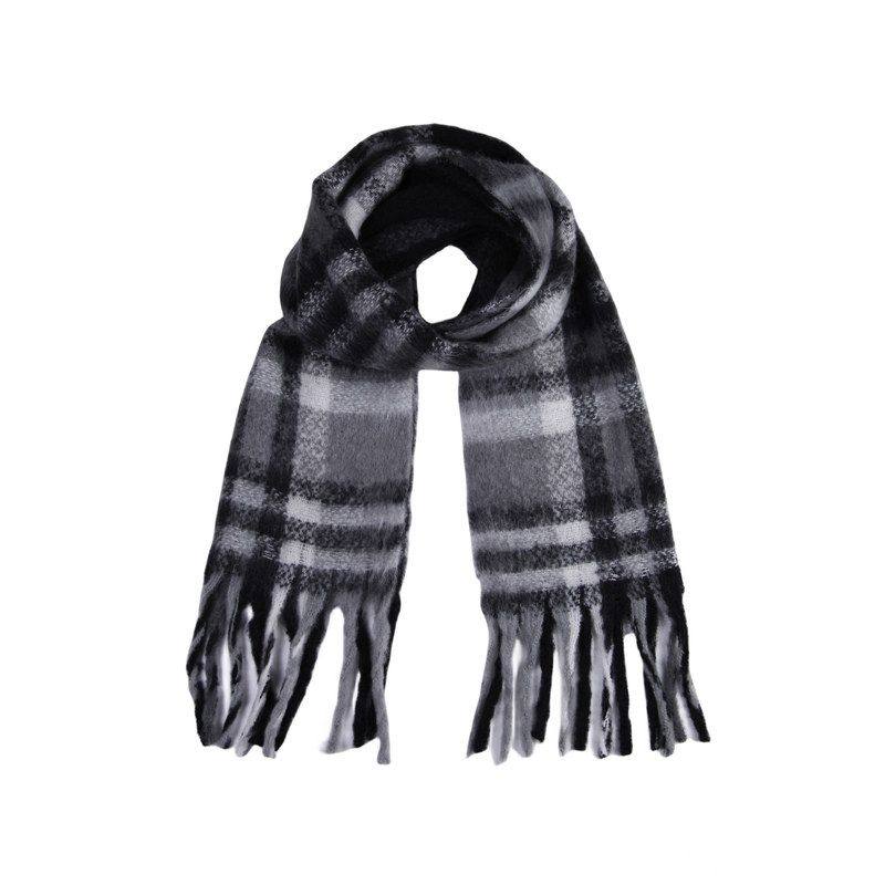 新款马海毛格子围巾女冬季保暖围脖加厚毛线针织粗流苏披肩外搭男