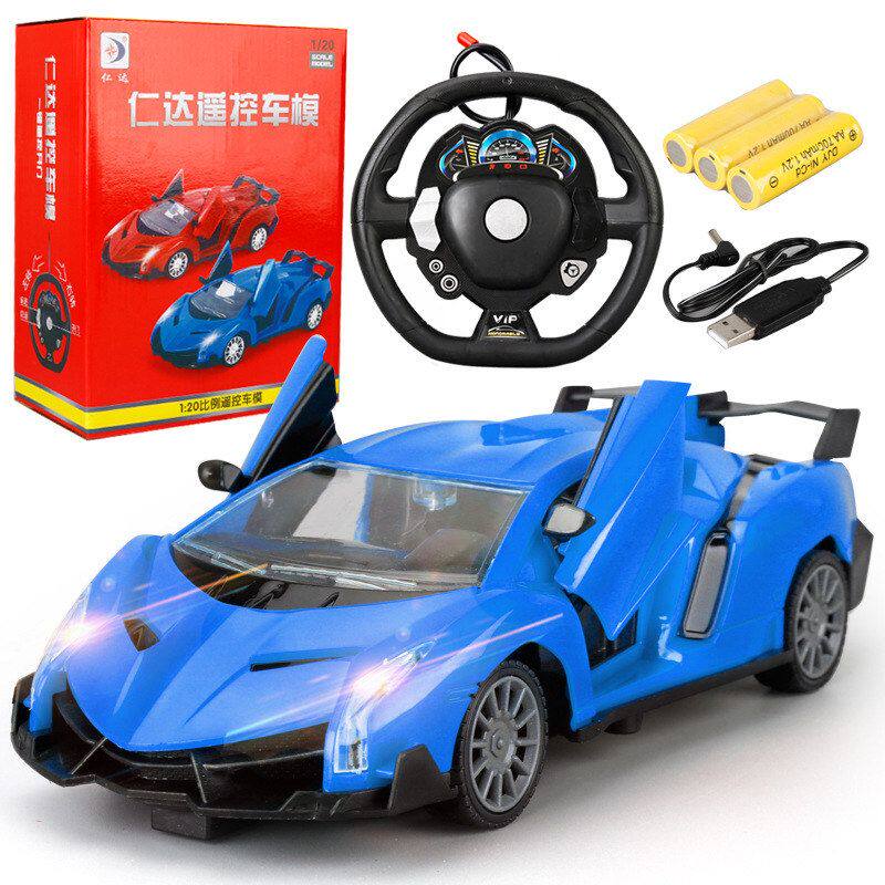 仿真1:20 遥控方向盘玩具重力遥控车玩具耐摔电动开门带灯光批发