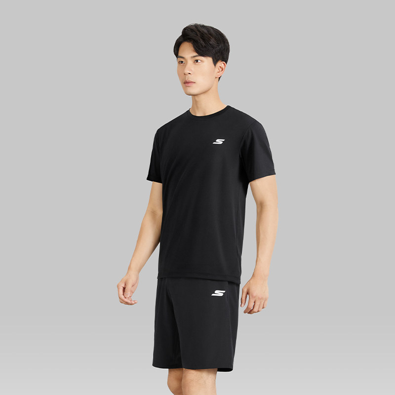 Skechers斯凯奇黑色T恤男款短袖短裤速干运动套装吸湿圆领上衣,运动服/休闲服装,运动套装,淘宝优惠券,粉丝福利购,淘宝优惠卷