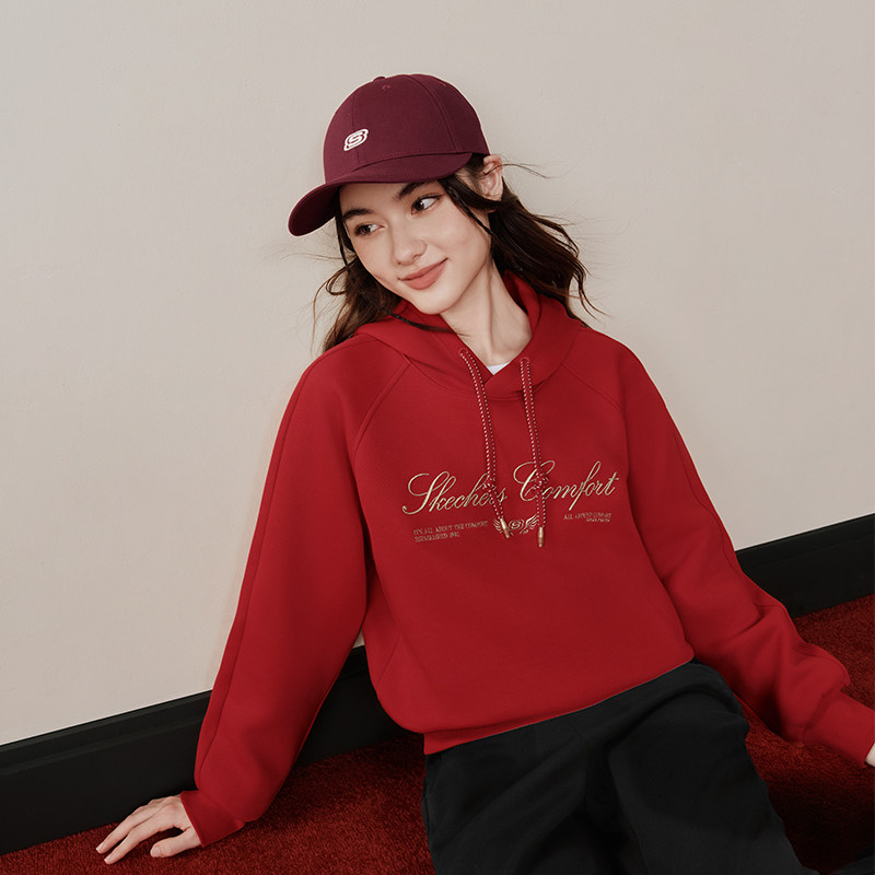 斯凯奇2026春新年CNY马年限定女款卫衣针织连帽抗静电功能运动衫